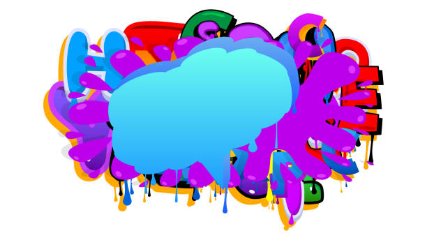 istock Blue Speech Bubble Graffiti with purple elements on abstract Background. Urban painting style backdrop. Busy discussion symbol in modern dirty street art decoration. 1489008022