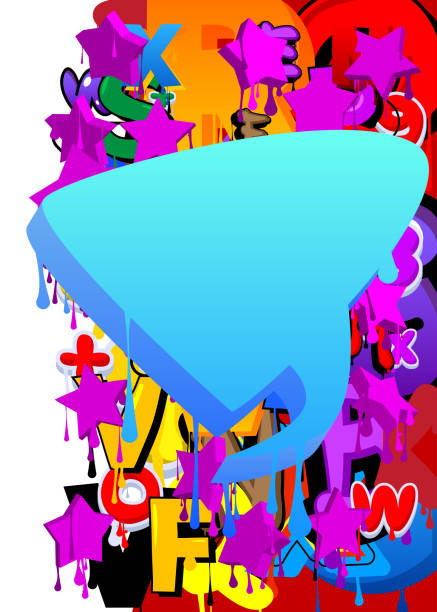 istock Blue Speech Bubble Graffiti with purple elements on abstract Background. Urban painting style backdrop. Busy discussion symbol in modern dirty street art decoration. 1489008055