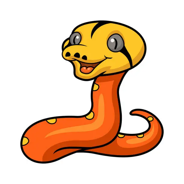 Vector illustration of Cute albino golden child reticulated python cartoon