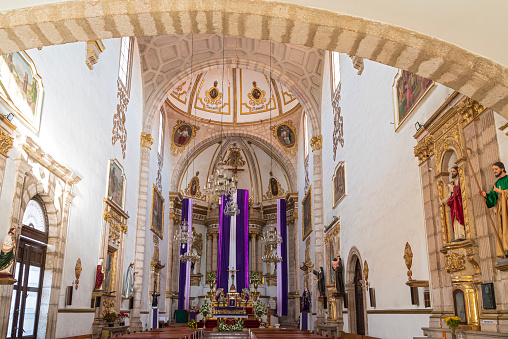 interior of historic temple of saint francis of assisi in morelia michoacan mexico