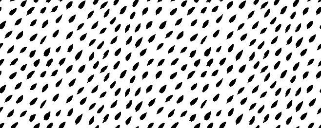 Seamless banner with dashed strokes. Brush drawn blobs. Rain pattern with diagonal strokes, rounded hand drawn lines. Vector rain drops texture. Black and white abstract background. Simple texture.