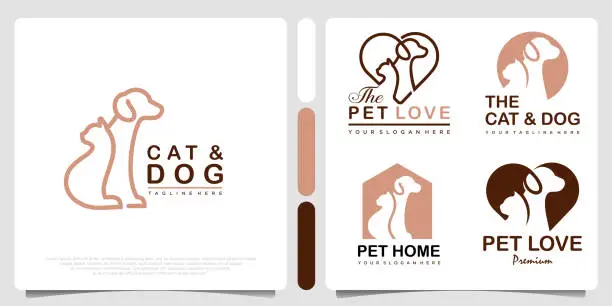 Vector illustration of Dog Cat Pet Shop icon set Vector Logo design.This logo could be use as logo of pet shop, pet clinic.