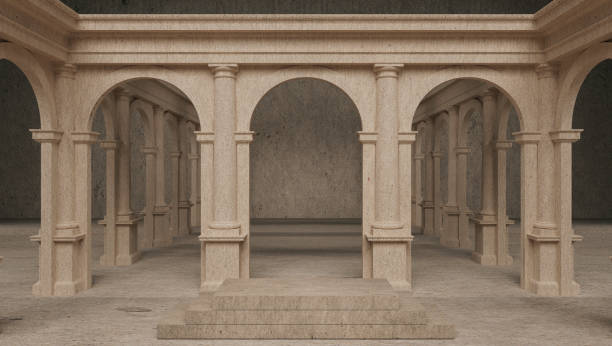 istock Classic interior with arches and columns, 3D rendering Product display, abstract box pink white Bright abstract mockup Illustration concrete olimpo Athens 1489025460