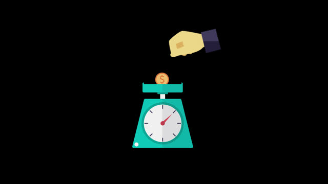weight scale money saving concept Time is money animation loop motion graphics video transparent background with alpha channel