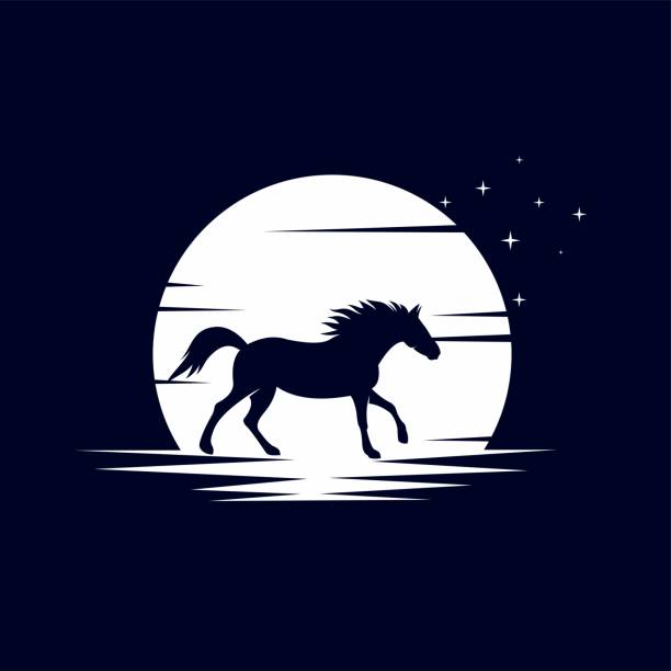 illustrations, cliparts, dessins animés et icônes de logo du vecteur cheval dans la lune - barn farm moon old