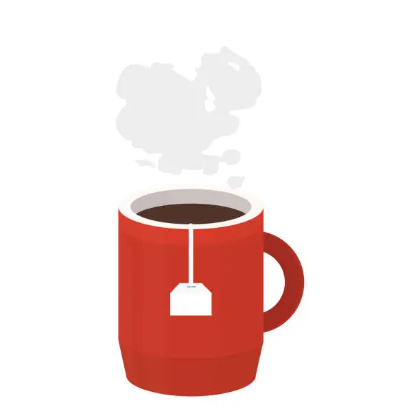 Vector illustration of Cup of tea. Tea bag is brewed in boiling water