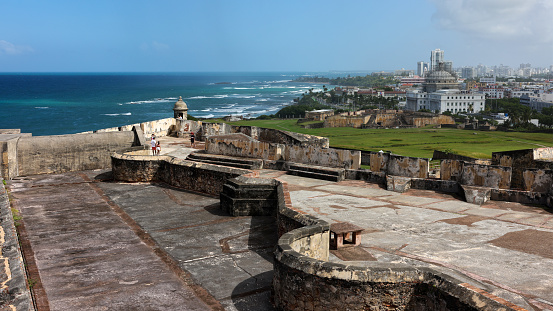 The scenic view at the fortress of Castillo San Cristobal in old San Juan, Puerto Rico