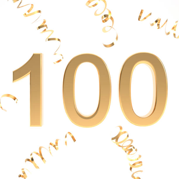 istock Golden 100 followers symbol with confetti for celebration 3d rendering. 1489034763