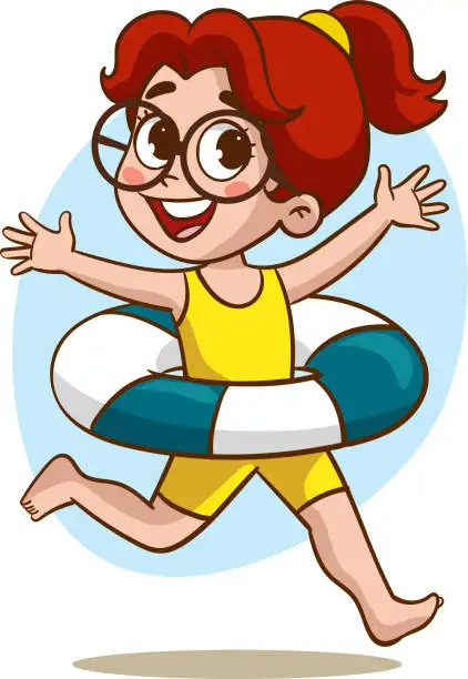 Vector illustration of happy cute kid with swim ring vector