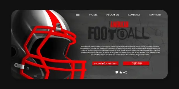 Vector illustration of American football championship web page or template in realistic style. Protective sports helmet on a grunge concrete background.