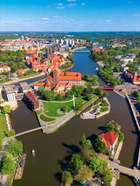 istock Aerial view of Wroclaw with Oder river and Slodowa island in Poland 1489043020