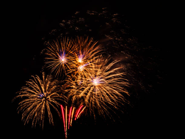 istock Multiple fireworks against the deep black sky. Bright  display of the fireworks 1489044000