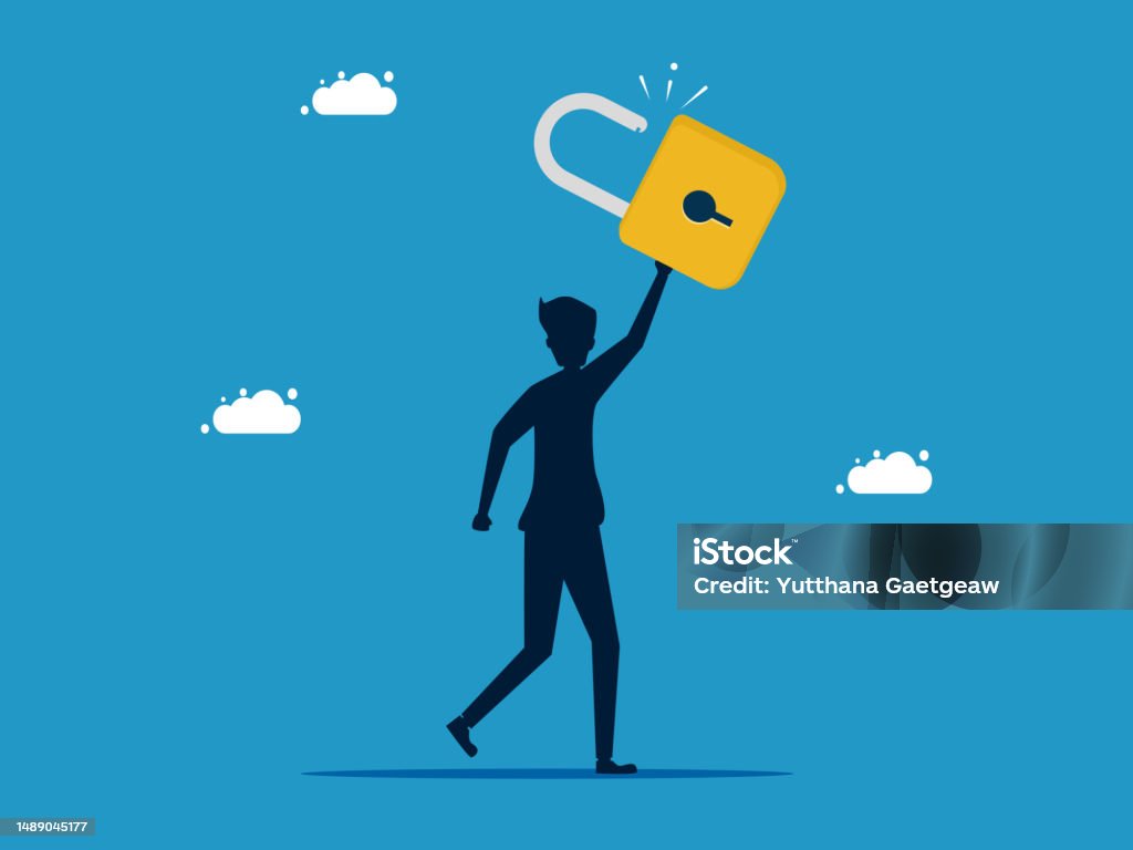 Unlocking Choice Image Unlock Yourself Man Standing Holding The Unlock Key Stock Illustration ...