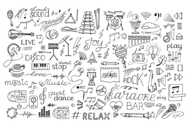 Mini Musical Drawing 1,600+ Microphones And Music Notes Drawing Stock Photos, Pictures ...