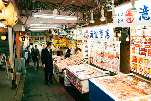 Otaru, Hokkaido, Japan - April 27, 2023 : Sankaku local seafood market
