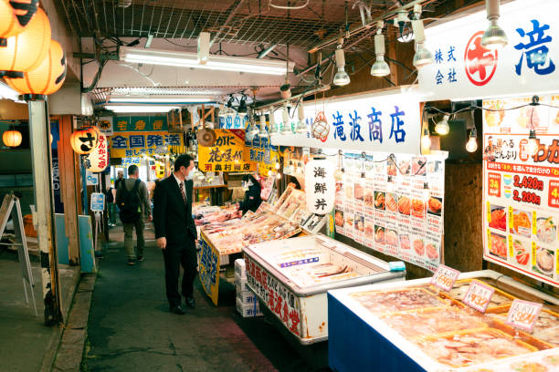 Sankaku local seafood market in Otaru, Hokkaido, Japan stock photo