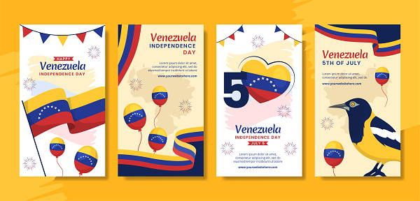 Happy Venezuela Independence Day Social Media Stories Flat Cartoon Hand Drawn Templates Background Illustration