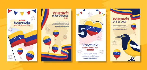 Vector illustration of Happy Venezuela Independence Day Social Media Stories Flat Cartoon Hand Drawn Templates Background Illustration