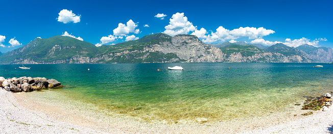 amazing view at Lake Garda and Alps mountains in Italy