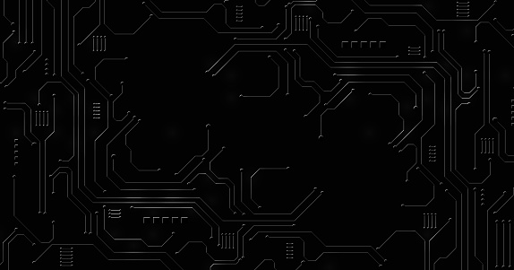 Background of Electric circuit metal black. High-tech circuit board connection system. futuristic digital innovation background.