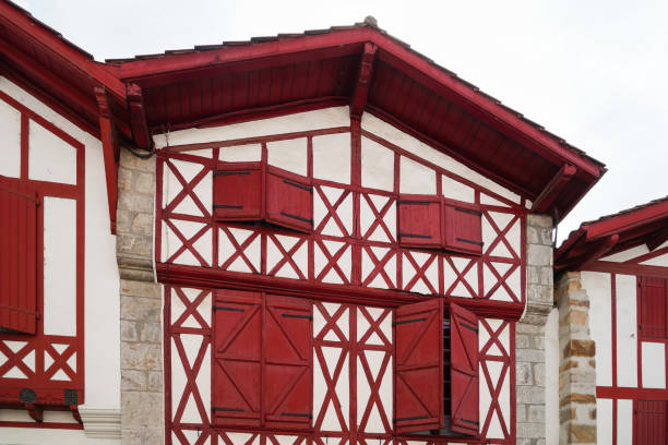 Traditional Basque half-timbered house in La Bastide de Clairence, in the Basque Country