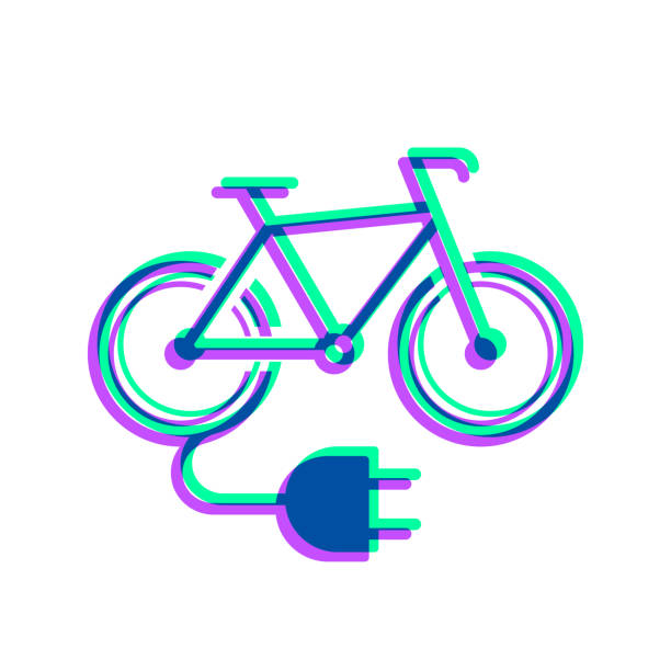 istock Electric bike with plug. Icon with two color overlay on white background 1489063858