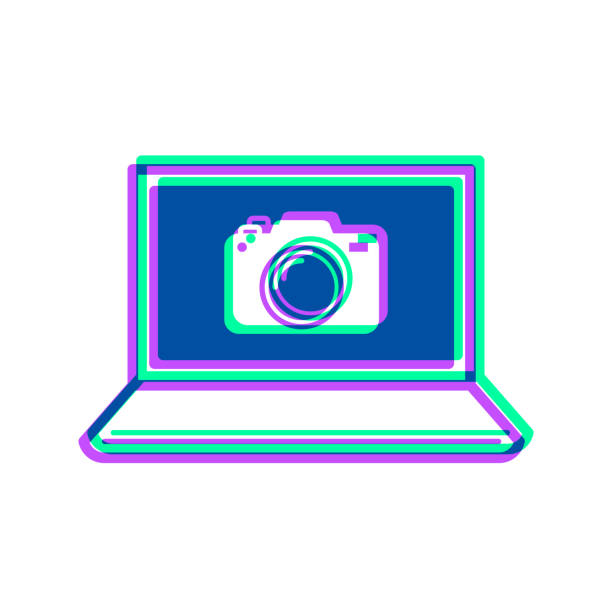 ilustrações de stock, clip art, desenhos animados e ícones de laptop with camera. icon with two color overlay on white background - conference call flash