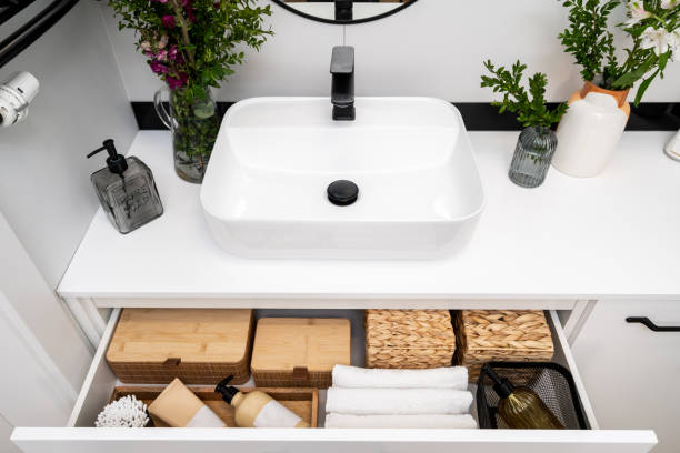 istock bath accessories, washbowl and mixer in washroom 1489067154