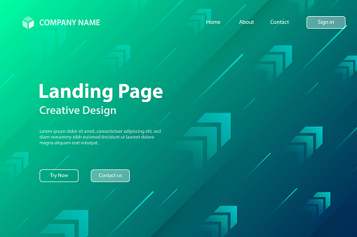 Landing page template for your website. Modern and trendy background with motion effect. Abstract design with rising arrows and beautiful color gradient. This illustration can be used for your design, with space for your text (colors used: Green, Turquoise, Blue). Vector Illustration (EPS file, well layered and grouped), wide format (3:2). Easy to edit, manipulate, resize or colorize. Vector and Jpeg file of different sizes.