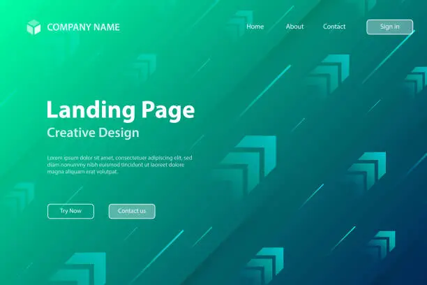 Vector illustration of Landing page Template - Abstract design with rising arrows - Trendy Green gradient