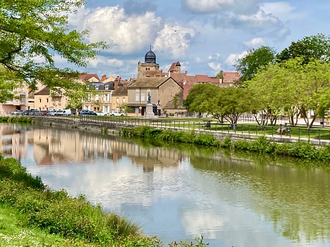 France -Bourgogne- Paray-le-Monial village - water canal in the old town