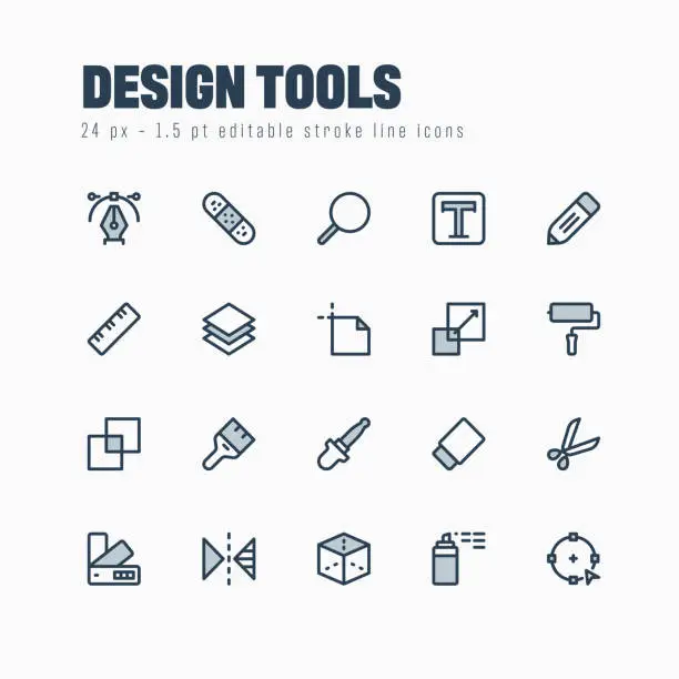 Vector illustration of Design Tools Line Icon Set. Editable Stroke. Pixel Perfect.