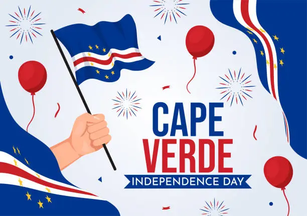 Vector illustration of Happy Cape Verde Independence Day Vector Illustration with Waving Flag in Happy Holiday on July 5 Flat Cartoon Hand Drawn Landing Page Templates