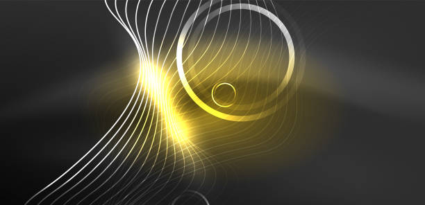 istock Neon laser lines, circles waves abstract background. Neon light or laser show, electric impulse, power lines, techno quantum energy impulse, magic glowing dynamic lines 1489078202