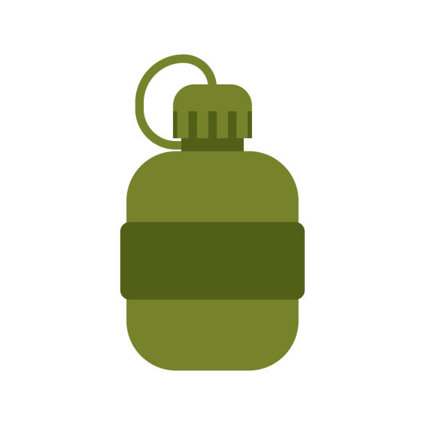 ilustrações de stock, clip art, desenhos animados e ícones de survival water flask icon. military flask water bottle army. - military canteen