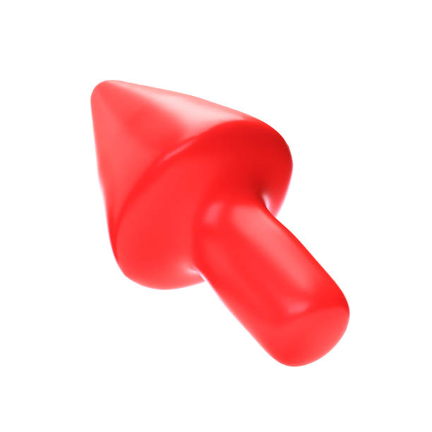 istock Red arrow pointing left and above. Realistic 3d design In plastic cartoon style. Icon isolated on white background. illustration with clipping path 1489082863