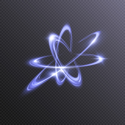 Atom particle light effect. Atom structure science sign. Gradient atom vector model.