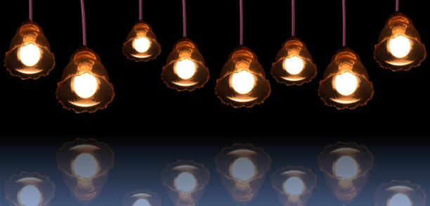 istock Panoramic of Retro Style Hanging Lights  Floor Reflection 1489084372