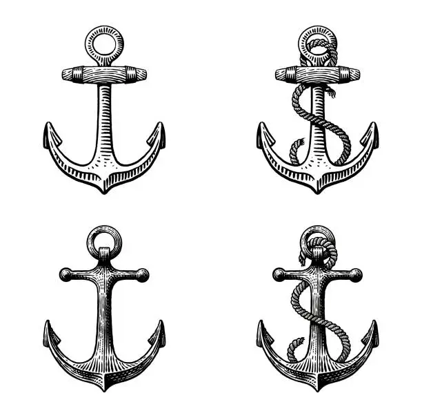 Vector illustration of Anchors of a ship. Vector drawings in vintage engraving style