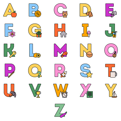 Icon Pack Alphabet Letters. Lineal color