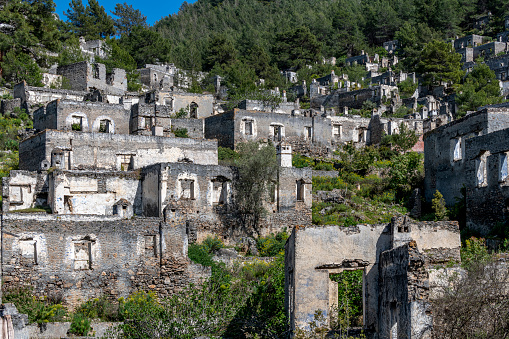 Kayakoy (Levissi Village), which was abandoned by the Greeks during the population exchange long ago.  Kayakoy (Kayaköy) is located within the borders of Fethiye, a district of Mugla, Turkey.