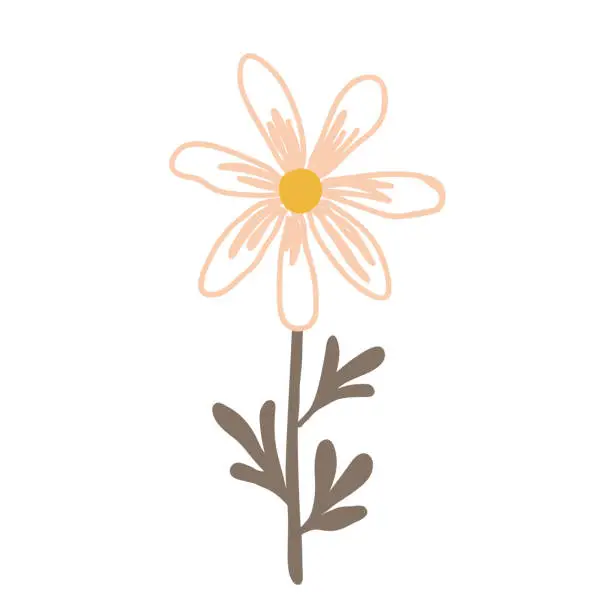 Vector illustration of Cute daisy in folk Scandinavian style, isolated vector illustration. Adorable design element for craft products packaging, children goods and cards.