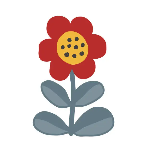 Vector illustration of Cute flower in folk Scandinavian style, isolated vector illustration. Adorable design element for craft products packaging, children goods and cards.