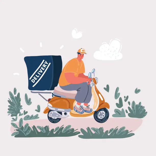 Vector illustration of Delivery man with red scooter.