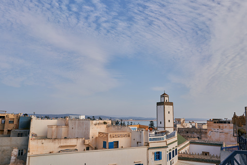 Top view of Essaouira city in Morocco combining sea and land