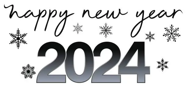 Vector illustration of Happy new year 2024. Hand writing calligraphic lettering on a white background.