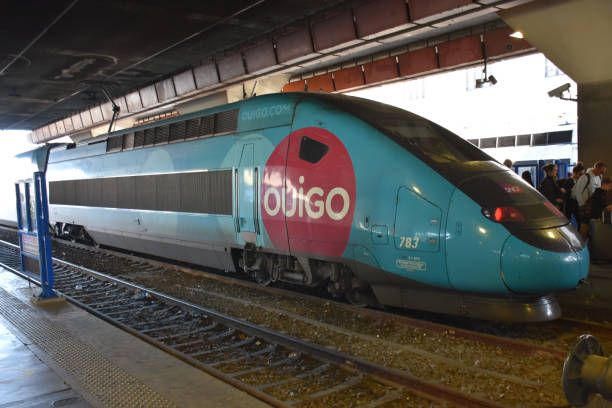 Marseille Saint Charles Train Station, French Riviera, France, Europe, Ouigo Train, People Departing After Arrival With Train Marseille Saint Charles Train Station France Europe, Ouigo Public Transportation Train, Advertisement Sign, People Departing After Arrival With Train, Waiting For Train Scene During Springtime marseille station stock pictures, royalty-free photos & images