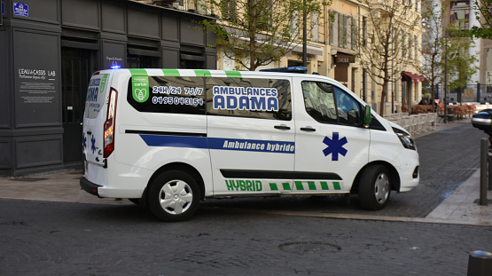 Ambulances Adama Land Vehicle In Marseille France Europe, Building Exterior, Tree Scene During Springtime