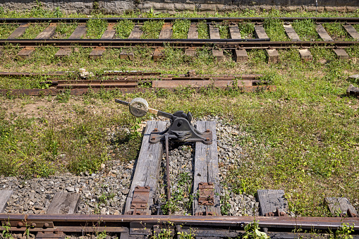 Old track change mechanism outside the railway station in Ella in the Uva Province in Sri Lanka