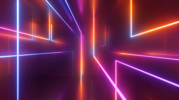 istock 3d render, abstract geometric background, glowing neon lines, pink red laser rays, futuristic wallpaper 1489099483